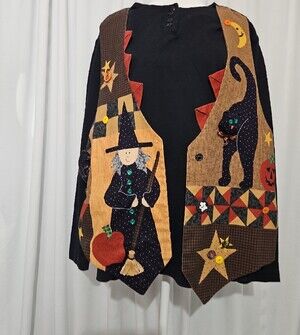 Bobbie Brooks Black Long Sleeve Top with Halloween Appliqué Vest